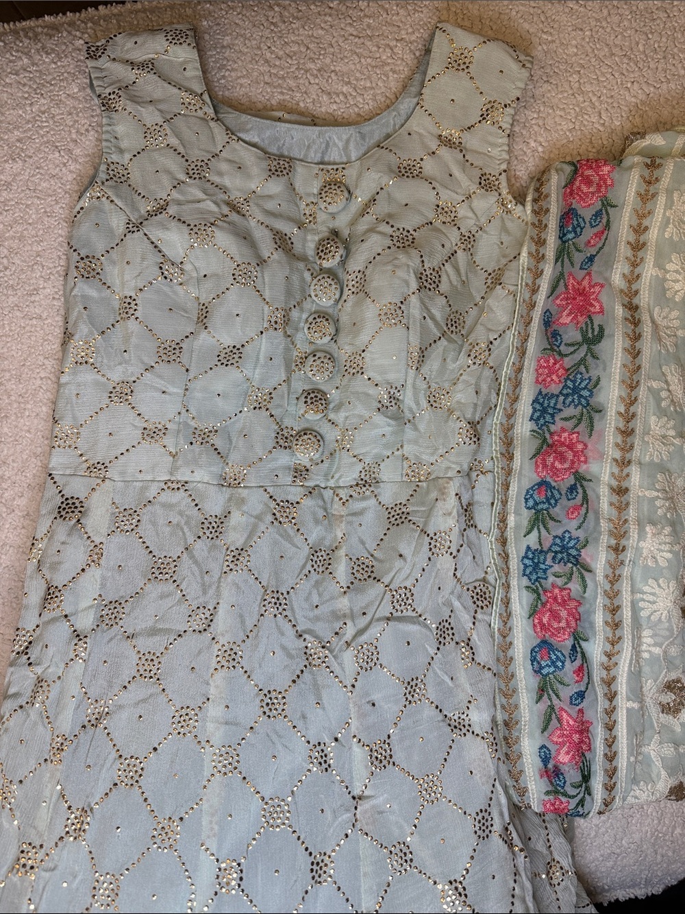 Indian Suit - Light Blue Embroidered with Gold Accent
